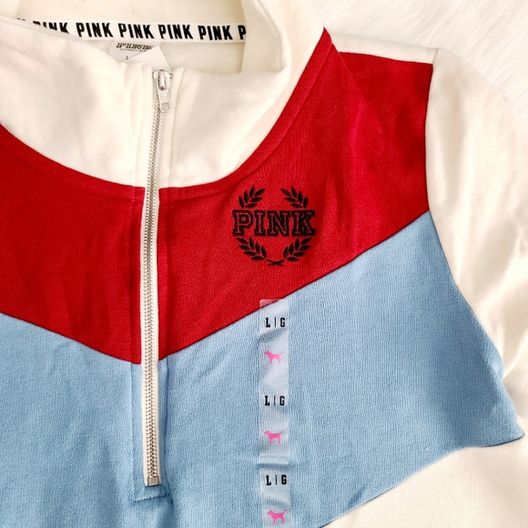NWT PINK Boyfriend Half Zip Pullover L - Picture 3 of 4